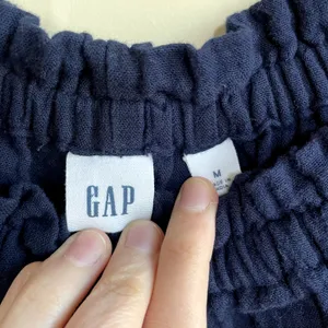 GAP cotton short sleeved knee-length navy dress‎ pockets women's M ruffle detail thumbnail 4