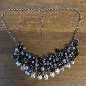Silver tone multi dangle bead bib necklace thumbnail 2