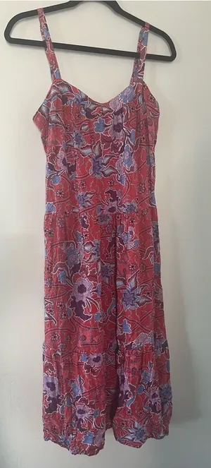 Knox Rose Red Blue Tropical Floral Midi Dress Medium Resort Beachy Vacation thumbnail 1