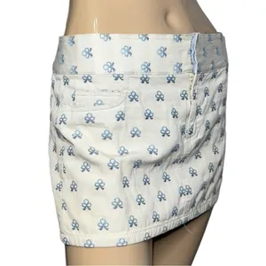 Alice + Olivia Vintage Size 6 Ivory Embroidered Blue Bows Y2K Ultra Mini Skirt thumbnail 2