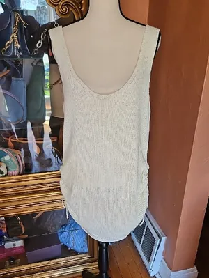 Sleeveless Scoop Neck Knit Mini Dress in Cream thumbnail 6