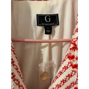 G by Giuliana Red White Striped Tweed Fringe‎ Double Breasted Blazer Large thumbnail 2