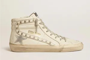 Golden Goose White Slide Silver Metallic Leather Star Flash High Top Sneakers thumbnail 1