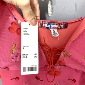NEW Urban Outfitters Pink Cherry Mesh Summer Bright Side Lace-up Mini Dress M thumbnail 5
