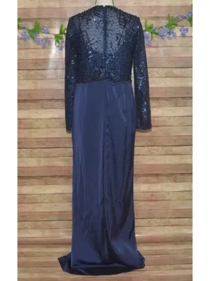 NWT Mac Duggal Size 10 Evening Gown Navy Embellished Thigh High Faux Wrap Formal thumbnail 10