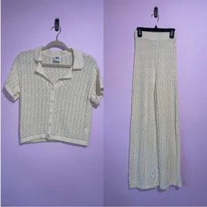 Princess Polly Elizondo Set Womens Size XS Cream Crochet Knit Wide Leg Resort thumbnail 2