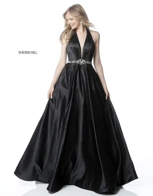 NWT Sherri Hill 51588 Black Halter Ball Gown Beaded Waist Dress Size 4 $598 thumbnail 1