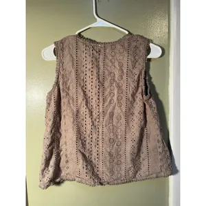 Joie Womens Size Small Eyelet Lace Sleeveless Top Light Brown V-Neck Boxy Cotton thumbnail 7