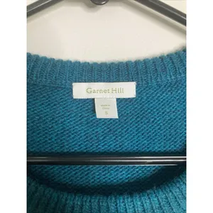 Garnet Hill Intarsia Sweater Teal Magenta Roses Wool Blend Small thumbnail 7