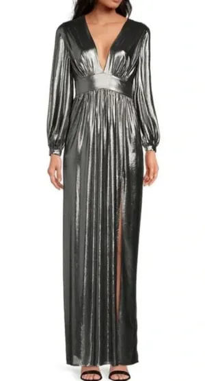 NEW Gianna Bindi Zella Metallic Silver Evening Gown thumbnail 1