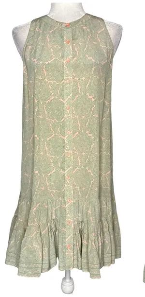 JOIE 100% Silk M Ruffle-Hem Shift Dress Paisley Button Front High Neck Sundress thumbnail 1