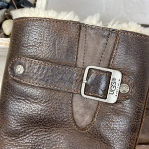Ugg Brown Leather 5678 Kensington Biker Moto Fleece Lined Calf Height Boots 7 thumbnail 4