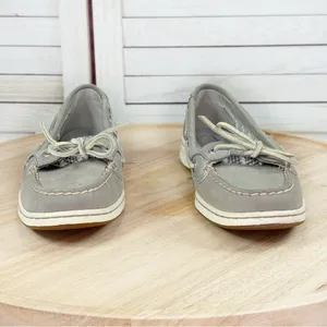 Sperry Topsider Angelfish Striped Mesh Leather Slip On Boat Shoe‎ Loafer Taupe 6 thumbnail 2