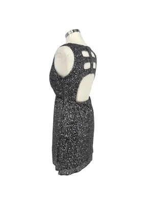 The Vintage Shop Cutout Silver Sequin Sleeveless Party Mini Dress Size Large thumbnail 5