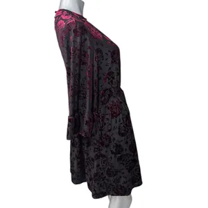 Modcloth Very Visionary Red Velvet Dress Burnout Large Bell Sleeve Edwardian thumbnail 10