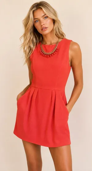 Bisou‎ Bisou Michele Bohbot Coral Mini Dress Quiet Luxury Cocktail Wedding Guest thumbnail 1