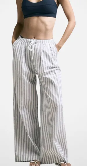 NWT CALIA Wide Leg Lounge / Beach / Swim Cover-Up Pants Striped Size Small thumbnail 1