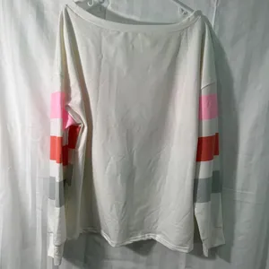 Dew Shoulder Stripe Long Sleeve Sweatshirt Women’s Large White NWOT Lightweight thumbnail 3