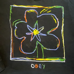 OBEY Floral Graphic Oversized Cropped Black‎ Cartoon Sweater Womens Large Skate thumbnail 2