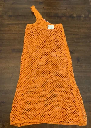 Free People FP Beach Catch Me Fauxchet Swimsuit Cover Up XS Orange Midi Dress thumbnail 1