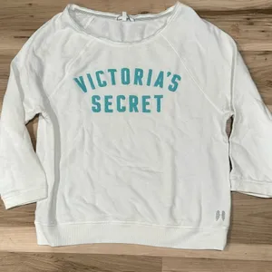 Victoria’s Secret White Blue Wide Neck Oversized Sweatshirt Women’s XS thumbnail 1