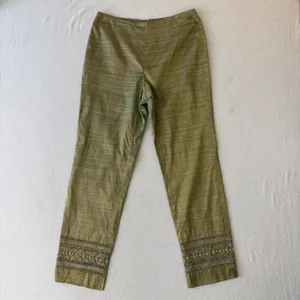 Muse 2 Piece Pant Set Womens 8 Green 100% Silk Beaded Embroidered Crop Top Pants thumbnail 9