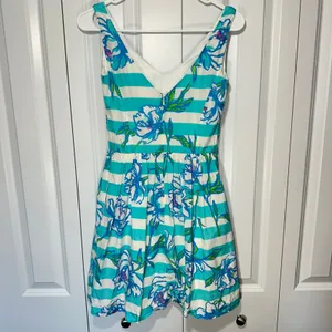 Lilly Pulitzer Roswell Dress Tossing the Line Shorely Blue Stripe Silk 00 Resort thumbnail 3