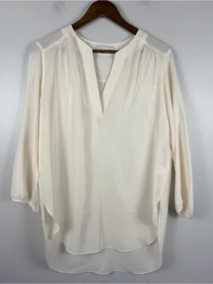 Amanda Uprichard Womens Silk V-Neck Long Sleeve Pullover Blouse Top Blue Size M thumbnail 1