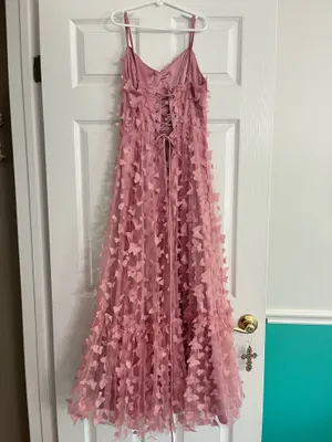 Hazel Boutique Pink Long Butterfly Dress Brand New thumbnail 2