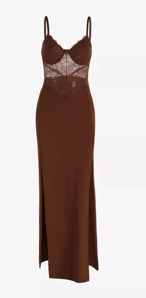 Sexy Brown Spagetti Lace Bustier Long Slit Maxi Bodycon Valentine Day Sexy Dress Mesh Lace Nwot Bodycon thumbnail 4