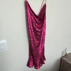 Lena Hot Pink Sequin Mini Dress with Lace up Back - Size Large thumbnail 4