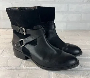 Ralph Lauren Makalia Boots Womens 8 Black Leather Suede Ankle Zip Buckle‎ Riding thumbnail 1