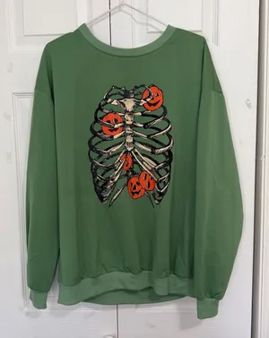 NWT Romwe Green Skeleton Print Sweatshirt L thumbnail 1