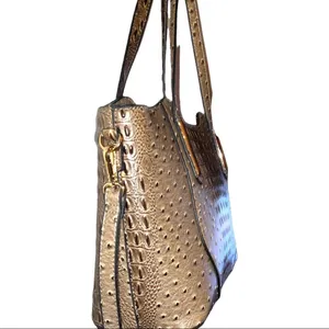 Isabella vegan leather ostrich satchel! Taupe in color with unique design! thumbnail 5