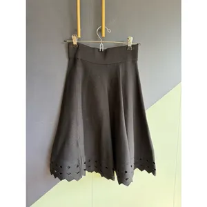 NWT Maje $295 June Full Knit Knee Length Skirt w/ Laser Cutouts, Black, Size 1/S thumbnail 4