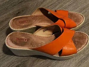 Born Leather Wedge Sandals Size 8 Medium Orange thumbnail 1