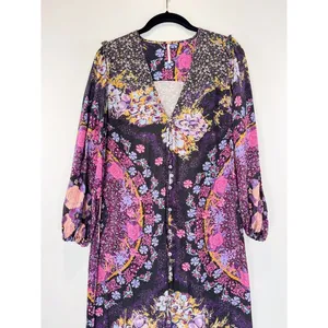 Free People Womens Dress Purple Marais High Low Floral V Neck Flowy Boho Small thumbnail 7