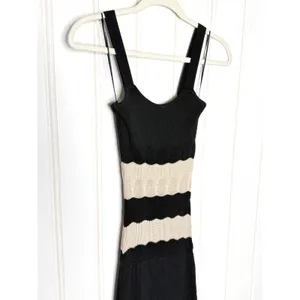 Evereve Correy Black Cream Striped Knit Maxi Dress Scoop Neck Sleeveless XS thumbnail 5