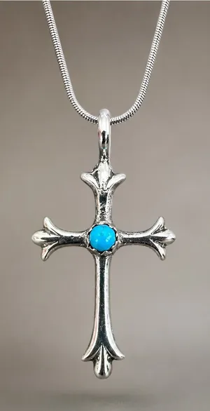 Southwestern Turquoise Sterling Silver Sandcast Cross 925 18 Inch Chain thumbnail 1