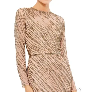 Mac Duggal 5240 Womens Long Sleeve Beaded Column Gown Dress Mocha thumbnail 7