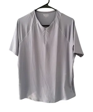 Athleta Womens‎ Short Sleeve Activewear Top Blue Grey Split Neck Size L thumbnail 1