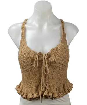Majorelle Taissa Women's Brown Sleeveless Cami Ruffle Crochet Corset Crop Top S thumbnail 1