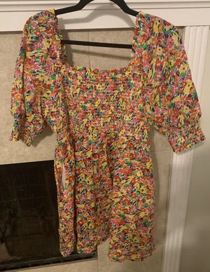Rixo for Target Dress Women's Small Mini Floral Puff Sleeve Peasant Pocket thumbnail 1
