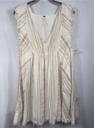 Free People White Embroidered Fringe Sleeveless Mini Dress Women’s Medium Boho thumbnail 1