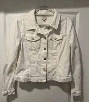Loft white denim jean jacket  thumbnail 1