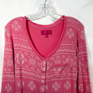 Victoria's Secret Large Sleep Romper Pink Y2K Long‎ Sleeve Thermal Argyle 1628 thumbnail 3