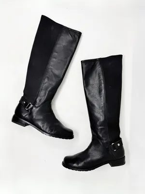 [Stuart Weitzman] Black Leather Accummulate Tall Knee High Riding Boots Size 7.5 thumbnail 1