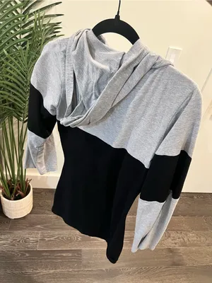 Women’s Two-Tone Gray and Black Hoodie Sweater thumbnail 3