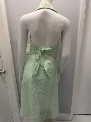 Spenser Jeremy Sleeveless Green Seersucker Button-Front Dress thumbnail 2