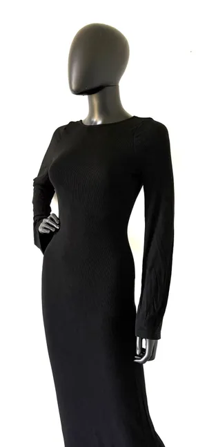 Backless Long Maxi Dress Open Back Ribbed Dress Long Flare Sleeve Slim Fit thumbnail 1